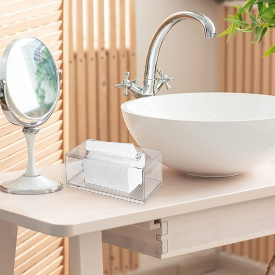 Acrylic Tissue Box, Rectangular Facial Tissue Dispenser Napkin Box Holders Clear Dry Sheet Holder for Bathroom, Countertop, Office
