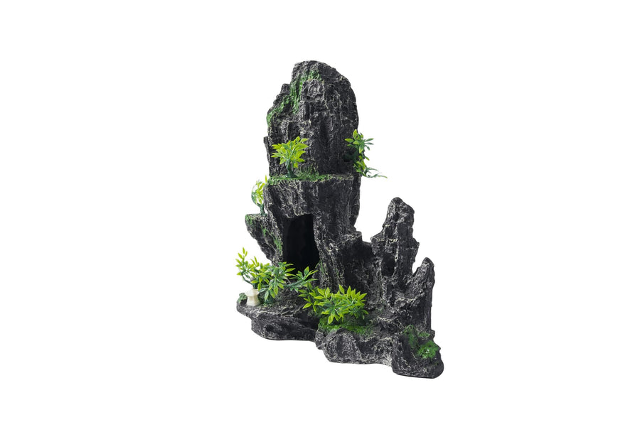 Large Fish Tank Decorations - Mountain View Aquarium Ornament with Tree House Cave Bridge,Shuangfeng