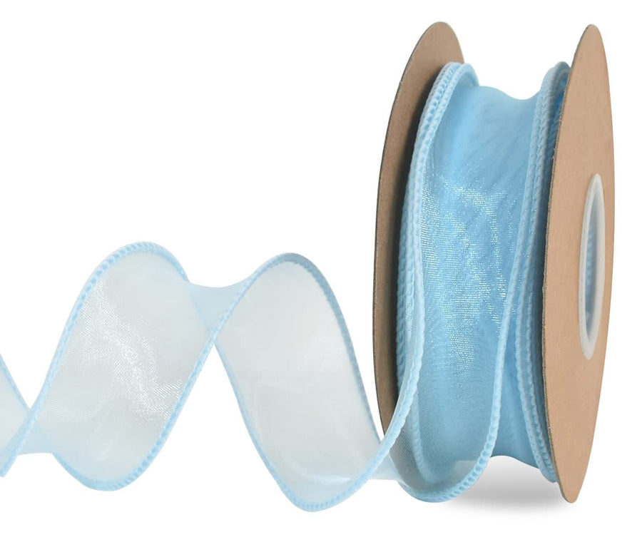Light Sky Blue Wired Chiffon Ribbon Sheer Ribbons for Crafts Floral Bouquets Wedding Car Party Decorations Valentine's Day