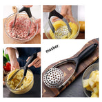 Stainless Steel Potato Masher - Heavy Duty with Garlic Press, Cooking and Kitchen Gadget - Convenient for Making Mashed Potatoes