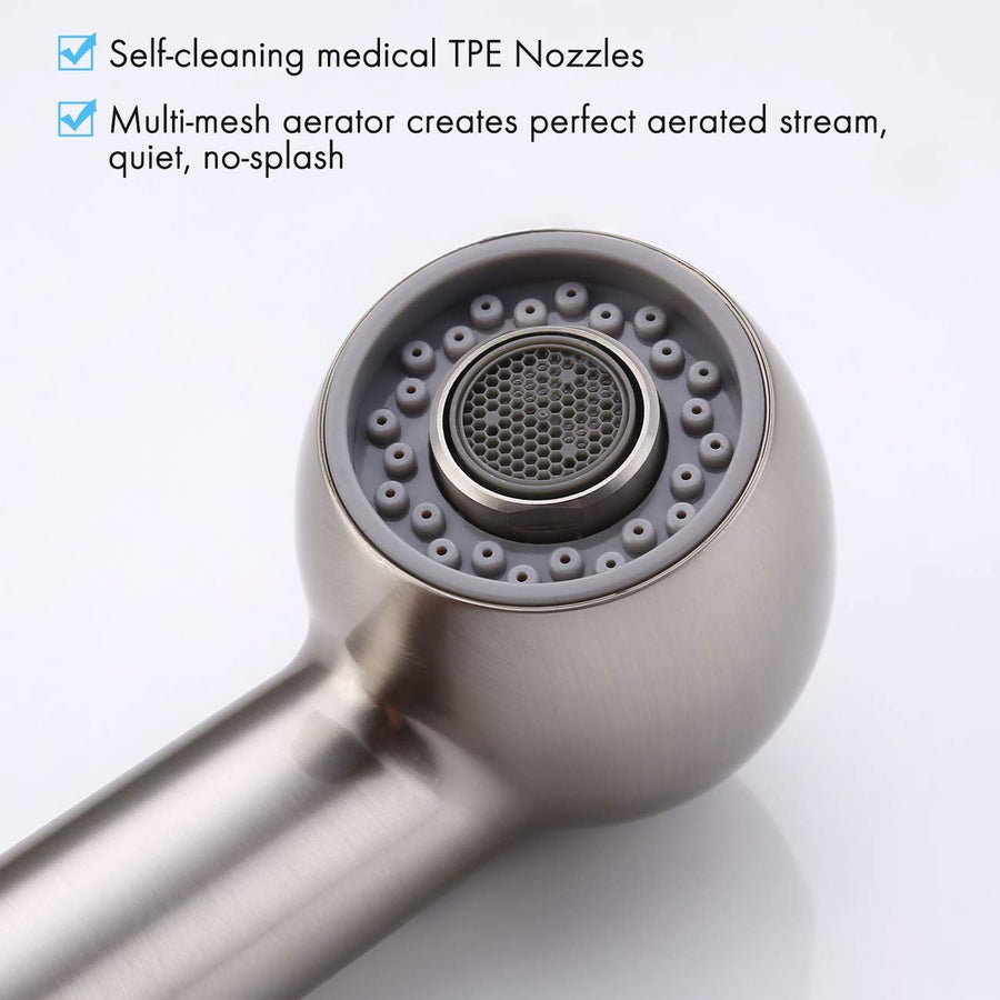 Kitchen Sink Pull Down Faucet Head Replacement 2-Functions Pull Out Sprayer Head Brushed Nickel Two stage water outlet