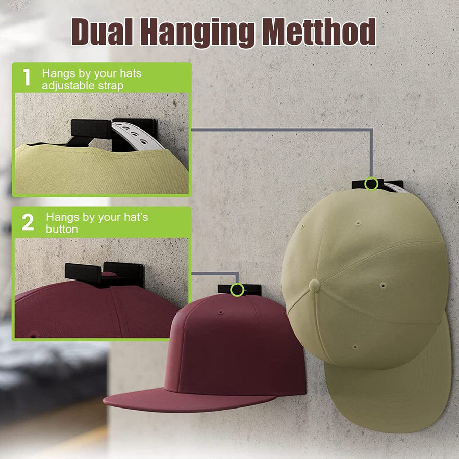 Baseball Cap Hat Rack - 10PCS - Wall Door Hanger Holder Storage Organize 10 PCS Hooks Adhesive（black and white）