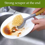 2 Pack Kitchen Dish Brush Bamboo Handle Dish Scrubber Built-in Scraper, Scrub Brush for Pans, Pots, Kitchen Sink Cleaning