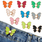 9 Pairs Butterfly Pants Button Tightener, Colorful Adjustable Waist Buckle Detachable Pearls Jeans Button Extender