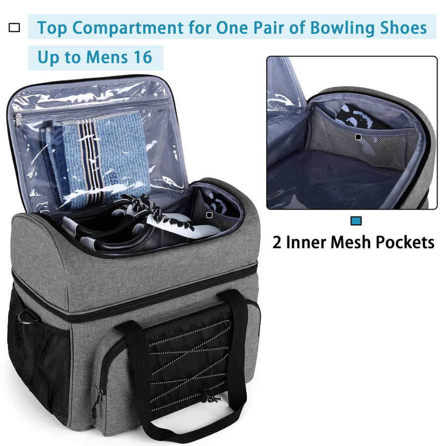 Bowling Bag for 2 Balls, Bowling Tote with Wooden Bowling Cups and Padded Divider for Double Ball and A Pair , Bag Only