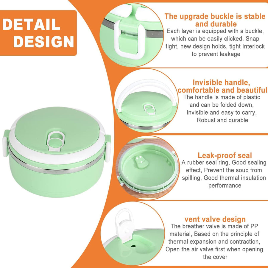Thermos For Hot Food,Insulated Box 304 Stainless Steel Round Lunch Box Sealed Food Containers(single layer-green)
