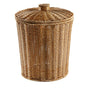 Plastic Woven Storage Baskets with Lid, Round Wicker Waste Paper Basket, Wastebasket Garbage Bin (9.2 x 11 Inch, Light Brown)