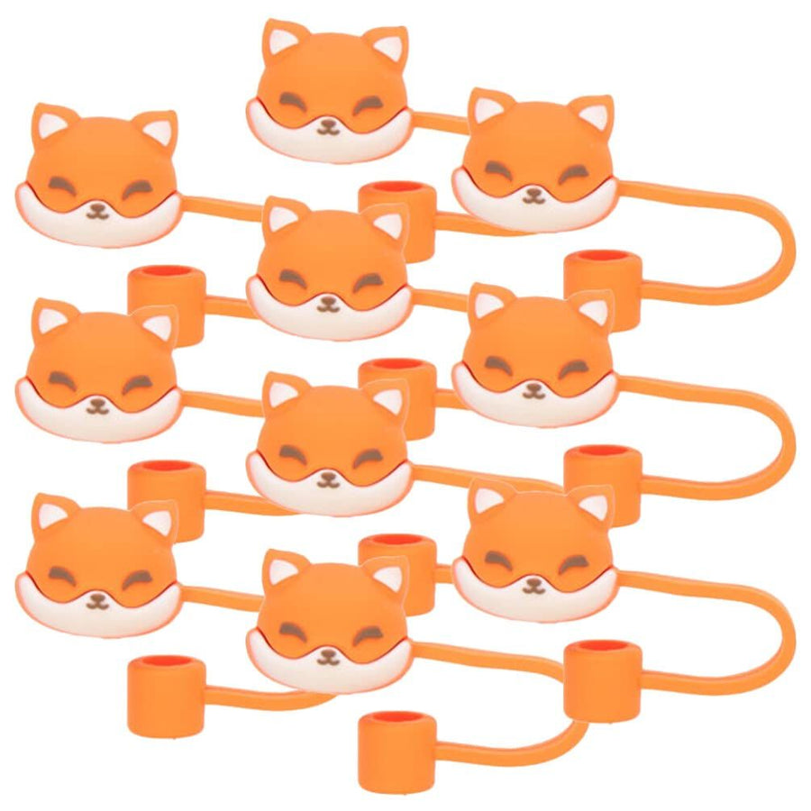 10Pack Straw Covers, Silicone Straw Toppers for 6-8 mm Straws, Reusable Straw Plugs for Tumblers （fox）