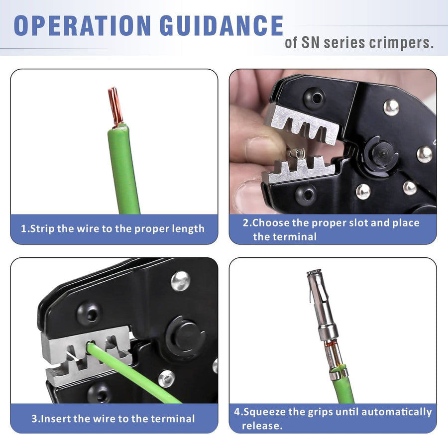 Ratcheting Crimping Tool EDM cutting jaw provides accurate and reliable crimping without damage