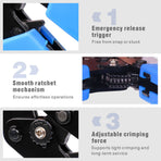 Ratcheting Crimping Tool EDM cutting jaw provides accurate and reliable crimping without damage
