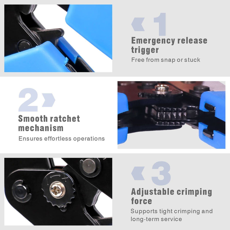 Ratcheting Crimping Tool EDM cutting jaw provides accurate and reliable crimping without damage