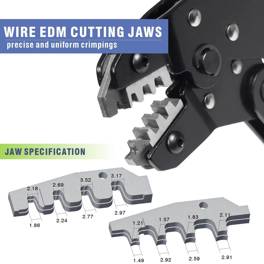 Ratcheting Crimping Tool EDM cutting jaw provides accurate and reliable crimping without damage