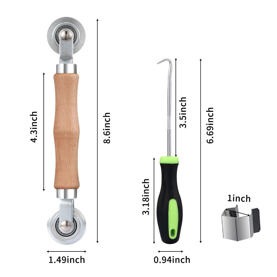 3 in 1 Screen Repair Tool Set, Screen Roller with Bearing & Removal Hook & 8 Pieces Screen Clips, for Install/Replace