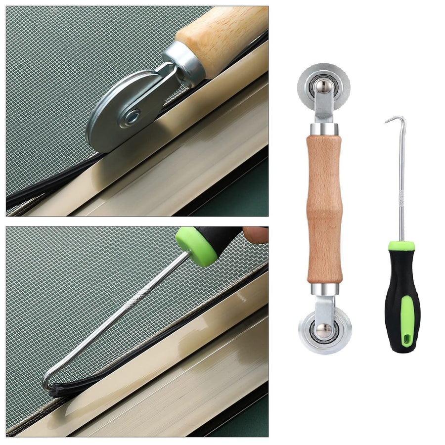 3 in 1 Screen Repair Tool Set, Screen Roller with Bearing & Removal Hook & 8 Pieces Screen Clips, for Install/Replace