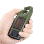 Hand Cranking Solar Powered Flashlight, Rechargeable Emergency LED Flashlight Carabiner Quick Snap Clip Backpack Flashlight Torch