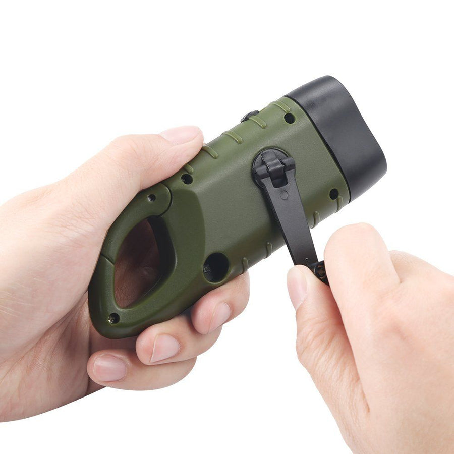Hand Cranking Solar Powered Flashlight, Rechargeable Emergency LED Flashlight Carabiner Quick Snap Clip Backpack Flashlight Torch