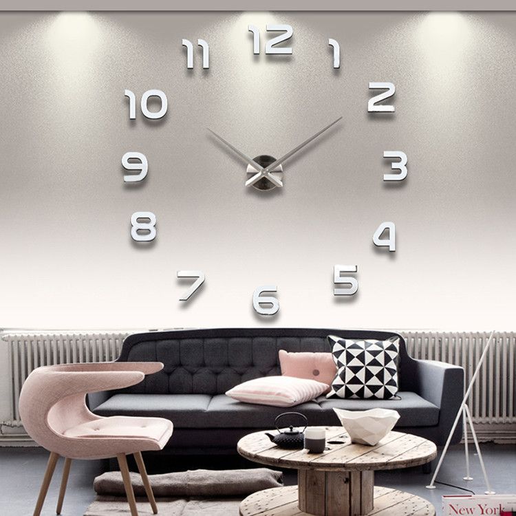 silvery 3D Clock Hands, DIY Large Clock Movement Mechanism with 39cm Long Spade Hand, 3D Wall Clocks Home Decor