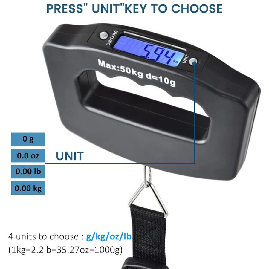 Luggage Scale, LCD Display Travel Fish Digital Luggage Scales 50kg/10g Portable Electronic Hanging Backlight Balance Weighing