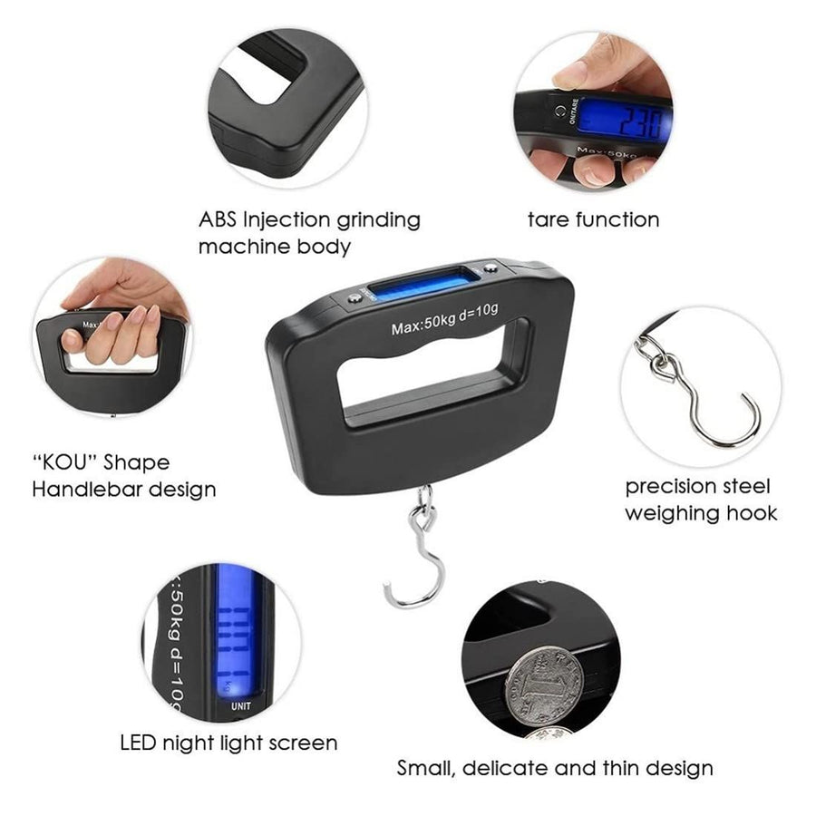Luggage Scale, LCD Display Travel Fish Digital Luggage Scales 50kg/10g Portable Electronic Hanging Backlight Balance Weighing