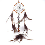 Traditional Native Style BROWN SUEDE Dreamcatcher with Bone Beads & Feathers - 22" Long x 4.3" Diameter