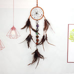 Traditional Native Style BROWN SUEDE Dreamcatcher with Bone Beads & Feathers - 22" Long x 4.3" Diameter