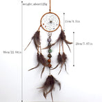 Traditional Native Style BROWN SUEDE Dreamcatcher with Bone Beads & Feathers - 22" Long x 4.3" Diameter
