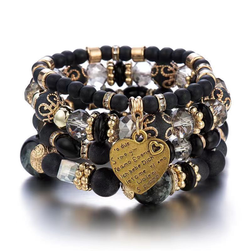 2 pcs Bohemia Bracelets for Women Girls Vintage Stackable Beads Bracelets Charm Stretch Beach Jewelry