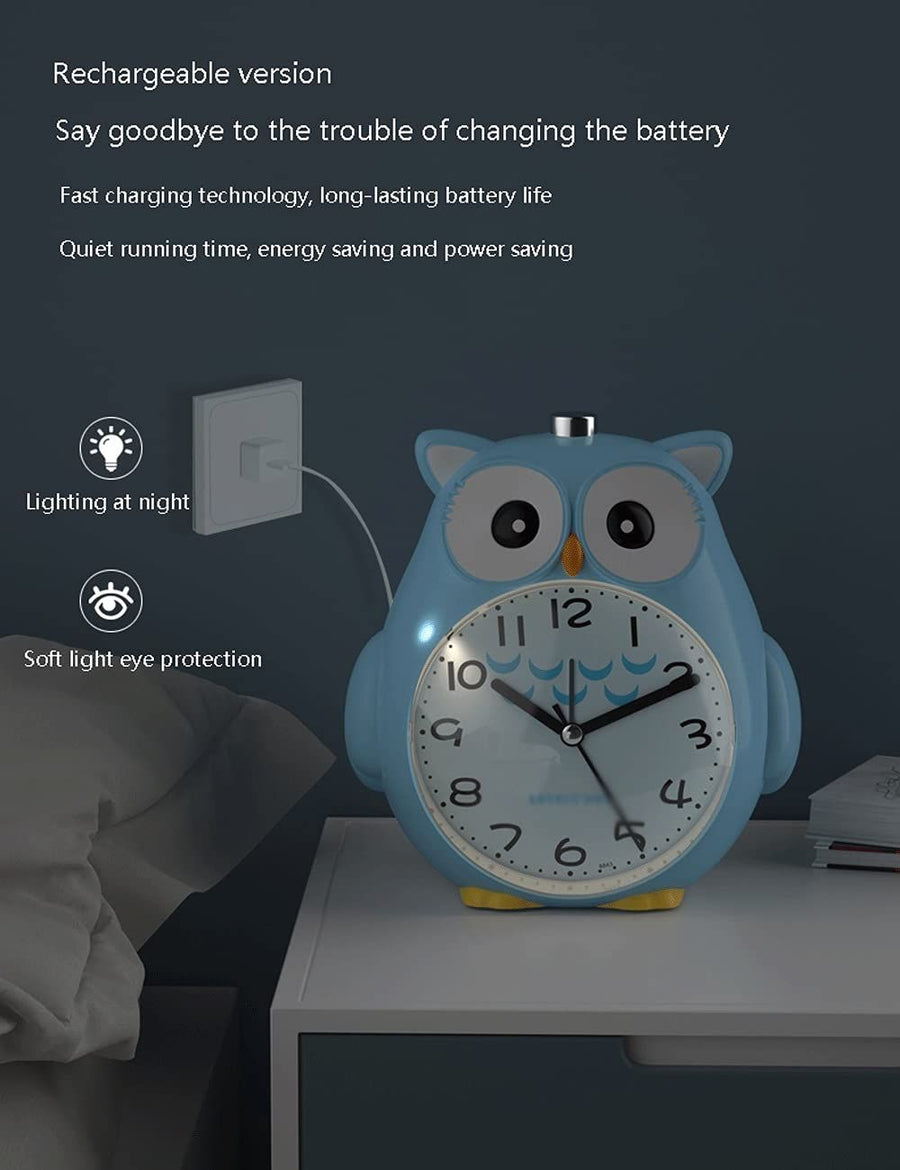 Creative Children's Alarm Clock, Cute Cartoon Bell Portable High-Volume Rechargeable Alarm Clock with Night Light,