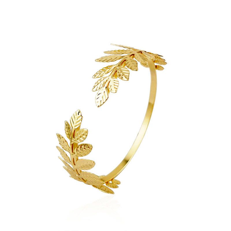 2 pcs Goddess Headband Arm Cuff Bridal Jewelry Set Roman Laurel Leaf Branch Crown Armlet Upper Arm Band Bracelet Adjustable