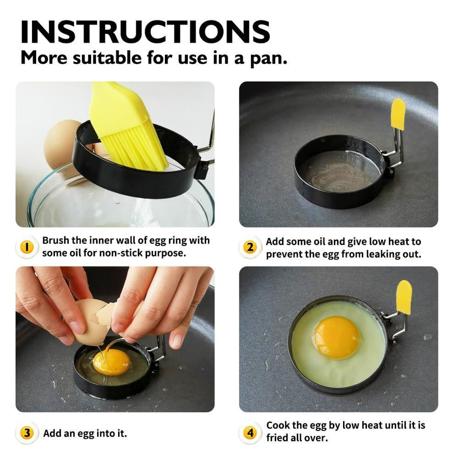 2pcs，Equipped with anti scald handle, English style pancake ring mold, carbon steel non stick egg pot ring