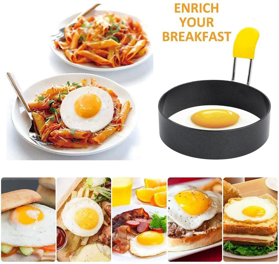 2pcs，Equipped with anti scald handle, English style pancake ring mold, carbon steel non stick egg pot ring