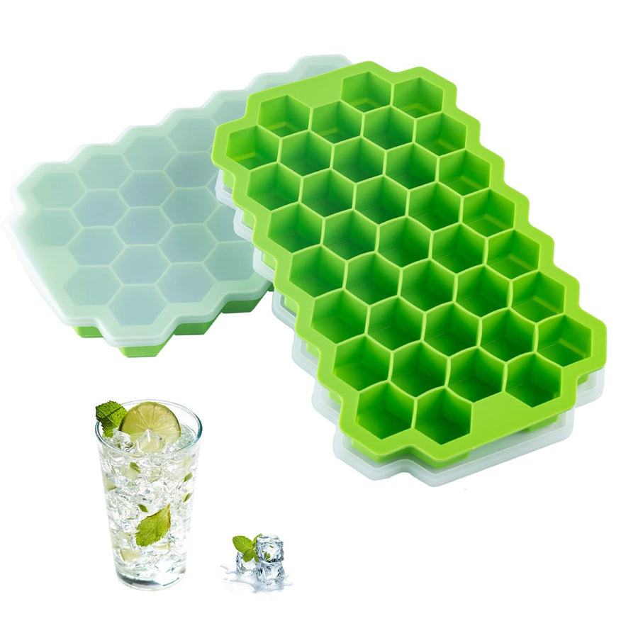 2 PCS Premium Ice Cube Trays, AUSSUA Silicone Ice Cube Molds with Sealing Lid, 74-Ice Trays, Reusable, Safe Hexagonal