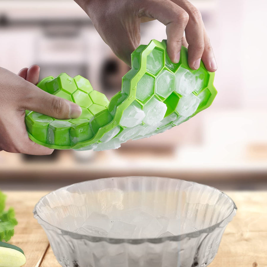 2 PCS Premium Ice Cube Trays, AUSSUA Silicone Ice Cube Molds with Sealing Lid, 74-Ice Trays, Reusable, Safe Hexagonal