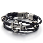 Vintage ship anchor bracelet, multi-layer woven versatile cowhide bracelet, personalized pirate style leather bracelet
