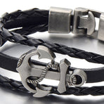 Vintage ship anchor bracelet, multi-layer woven versatile cowhide bracelet, personalized pirate style leather bracelet