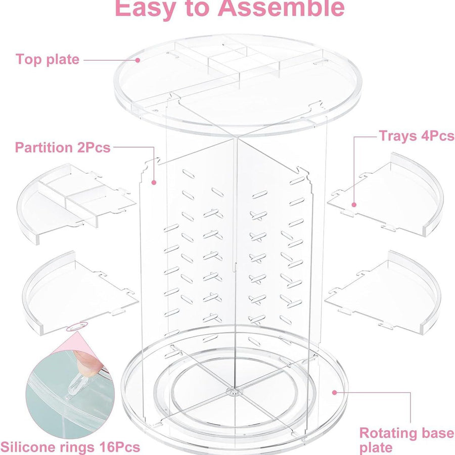 Rotatable Makeup Organizer Storage Box 360° Desktop Makeup Brush Holder Set with 3 Tier Round Cosmetic Display Stand