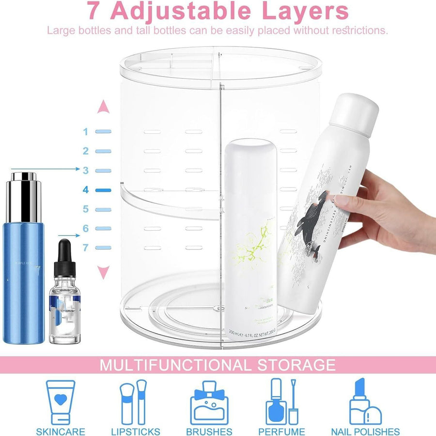 Rotatable Makeup Organizer Storage Box 360° Desktop Makeup Brush Holder Set with 3 Tier Round Cosmetic Display Stand