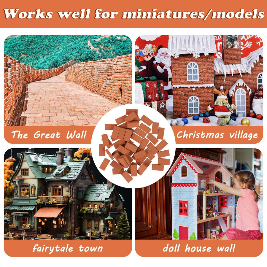 50 Pieces Mini Bricks Tiny Bricks for Landscaping Red Miniature Bricks Model Brick Small Wall Bricks Fake Bricks for Crafts