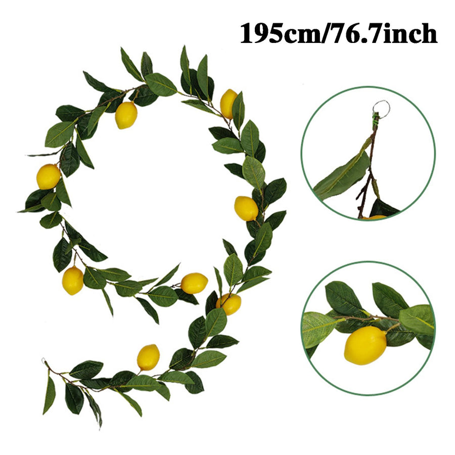 76.7 Inch Artificial Lemon Garland Greenery Garland with Foam Yellow Lemons Spring Summer Fruit Garland