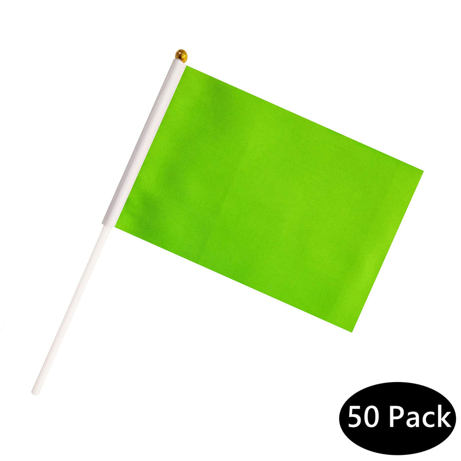 50 Pack Green Small Mini Flags On Sticks,Hand Held Solid Green DIY Graffiti Flag,Party Events Celebration,School