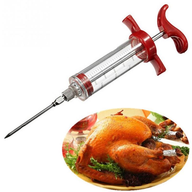 Meat Injector, Plastic Marinade Turkey Injector with 1-oz Capacity 1 pcs stainless steel needles （red）