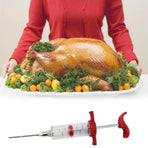 Meat Injector, Plastic Marinade Turkey Injector with 1-oz Capacity 1 pcs stainless steel needles （red）