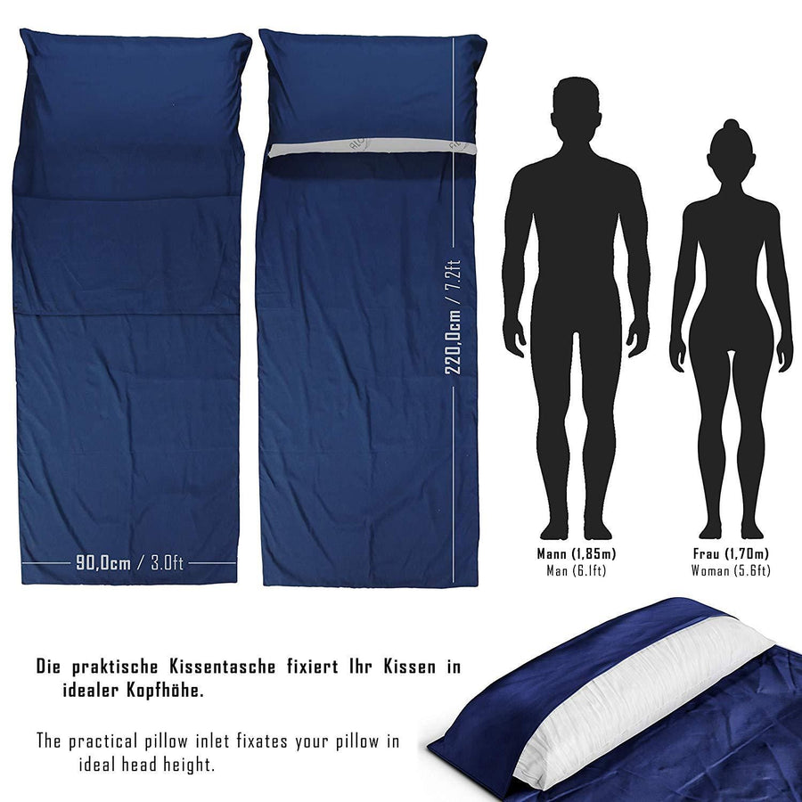 Premium Sleeping Bag Liner with All Around Two-Way Zippers, Breathable Lightweight Travel Sheet, Multifunctional Bed Sheet
