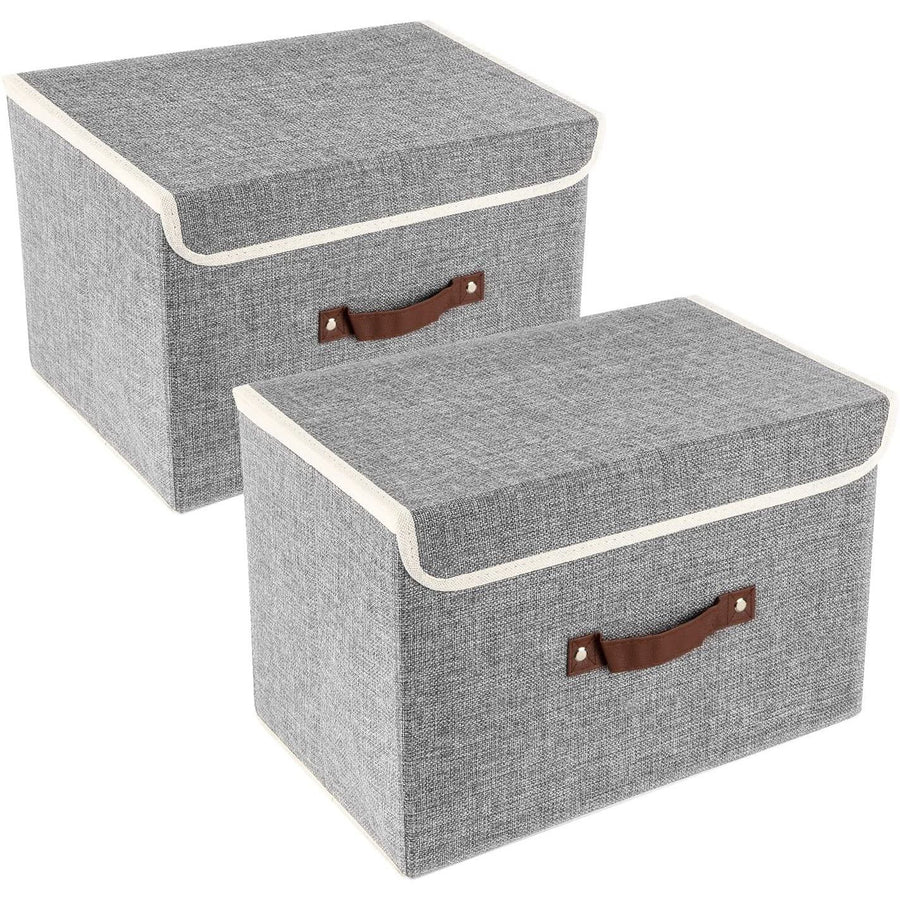 Collapsible Storage Boxes, Washable Fabric Storage Bins with Lids, Miscellaneous storage box 38*25*25cm, 2 Pack, Gray