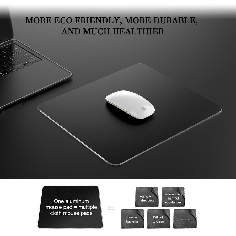 Aluminum Mouse Pad with Non-Slip Rubber Base and Micro Sand Blasting Alloy Surface for Fast and Accurate Control