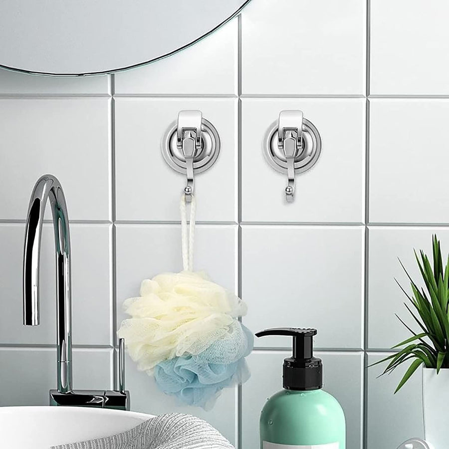 Suction Cup Hooks for Shower, Bathroom, Kitchen, Glass Door, Mirror, Tile – Loofah, Towel, Coat, Bath Robe Hook Holder ( 2Pack)