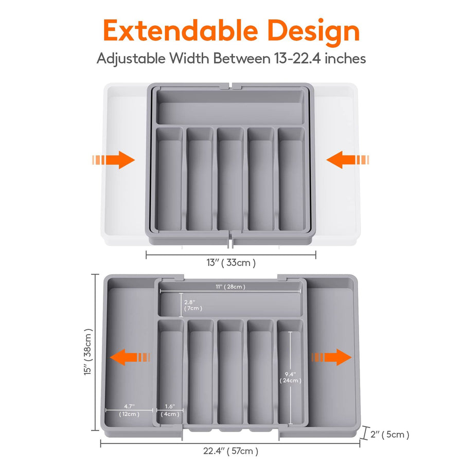 ware Drawer Organizer, Expandable Utensil Organizer for Kitchen Drawers, Adjustable Cutlery and Flatware Tray