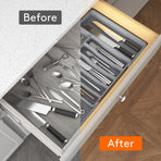 ware Drawer Organizer, Expandable Utensil Organizer for Kitchen Drawers, Adjustable Cutlery and Flatware Tray