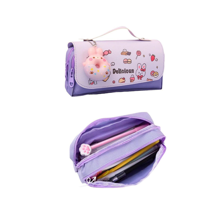 Donuts Pencil Case Cute Cartoon Pen Holder Large Capacity Pencil Pouch Box Aesthetic Pen Case Three-layer Pencil