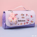 Donuts Pencil Case Cute Cartoon Pen Holder Large Capacity Pencil Pouch Box Aesthetic Pen Case Three-layer Pencil